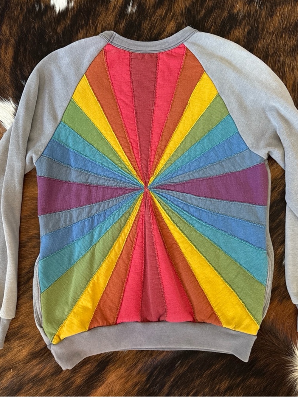 Aviator Nation Gray Sweatshirt with Rainbow Sunburst Back